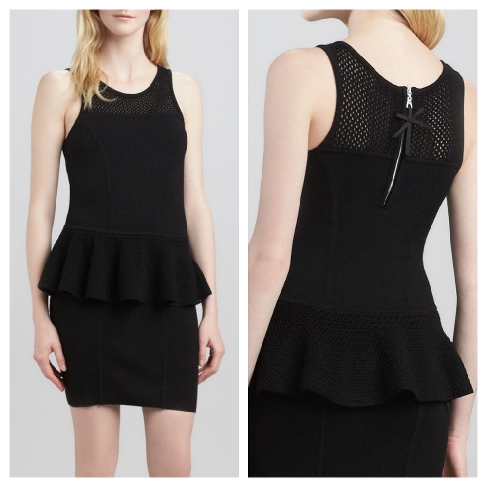 Milly New York Nicole Knit Peplum Black Dress Zipper Back Large